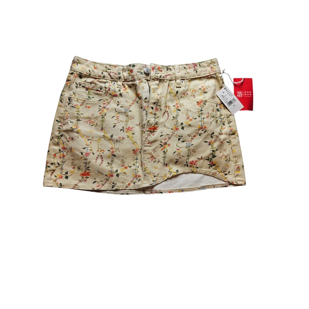 PacSun x The Met Floral Denim Mini Skirt Asymmetrical 26 NWT coquette cottage